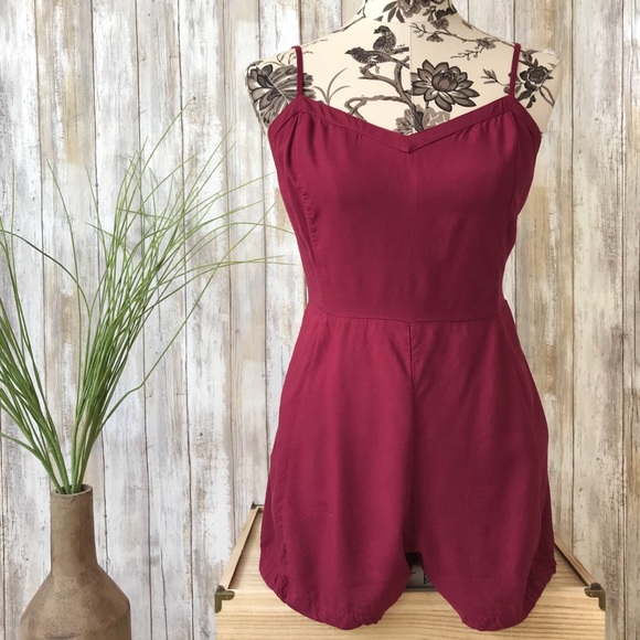 American Eagle Outfitters Pants - American Eagle Burgundy Open Back Tie Romper